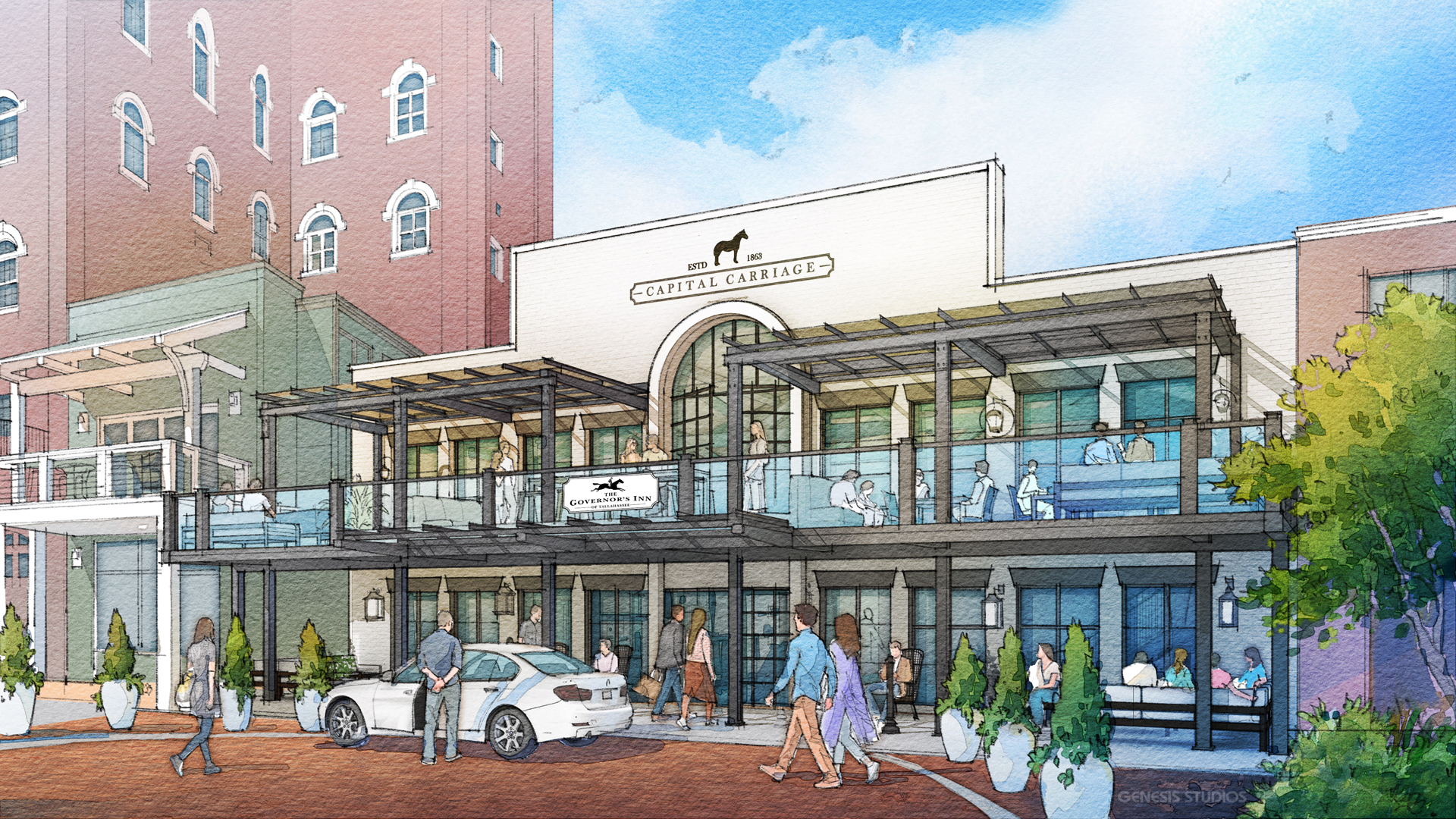 Rendering of the renovated Governor's Inn hotel in Tallahassee, Florida